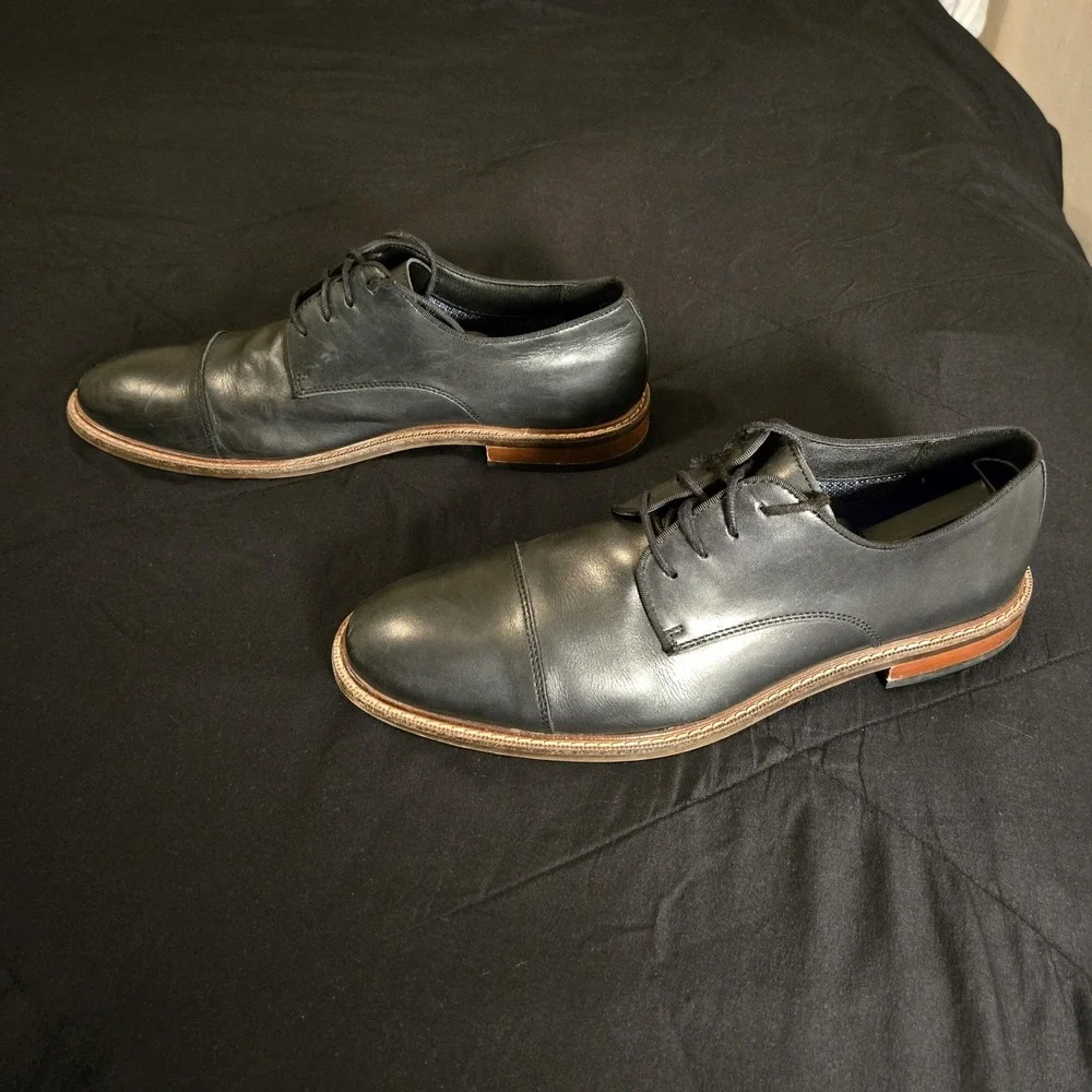 Leather Dress Shoes Mens Size 11.5 Black Cap Toe Derby Business‎ Casual Office